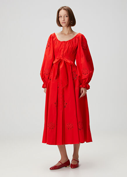 Angel Red Floral Midi Dress