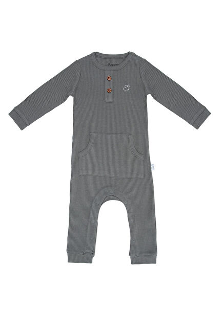 Gri Modal Kumaş Uzun Kollu Unisex Çocuk Tulum