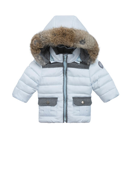 Mavi Kapüşonlu Erkek Bebek Mont