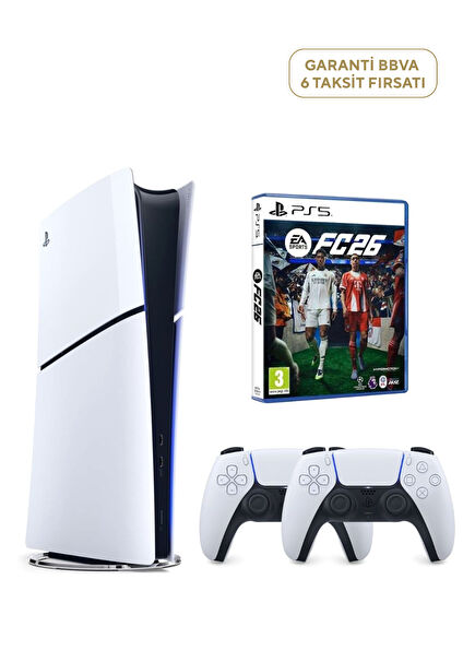 PlayStation 5 Slim Digital Edition Oyun Konsolu + PS5 2. Kol + PS5 Fc26 Fifa 26 Code