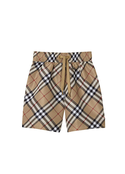 Check Bej Unisex Çocuk Mayo Şort
