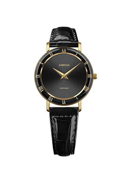 Rome Swiss Made Black Leather Ladies' Watch