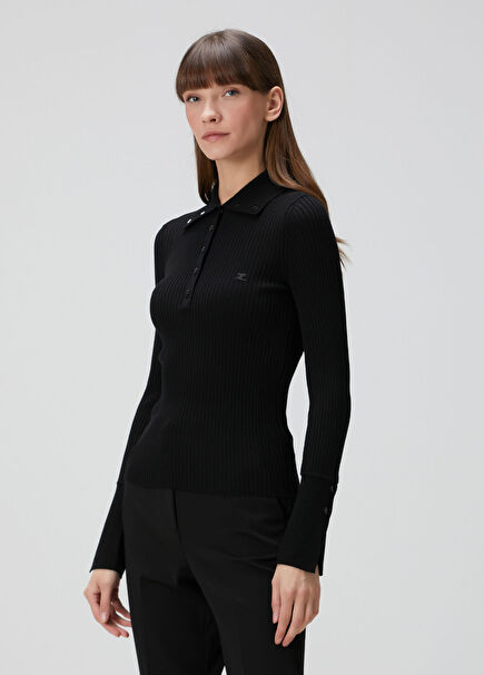 Black Rib Polo Sweater