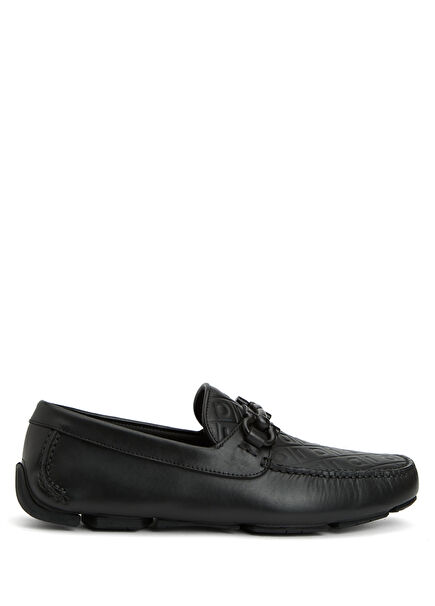 Men's Leather Driver With Black Logo Motif