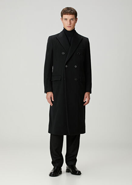 Black Wool Double-Breasted Coat