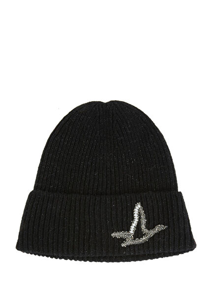 Black Glittery Women's Knit Wool Beanie