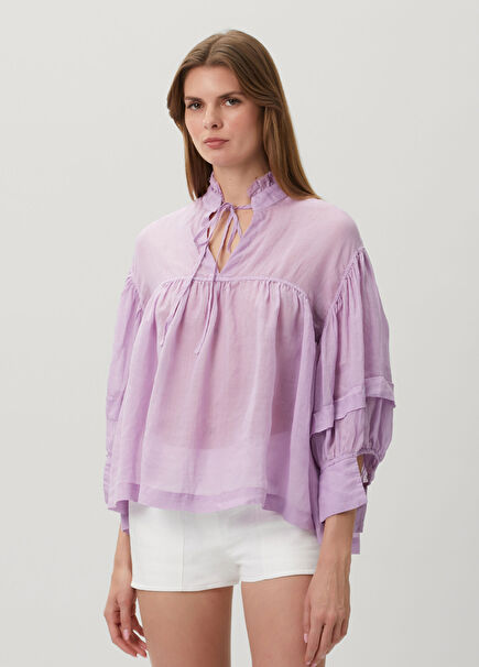 Lilac Collar Lace-Up Shirt