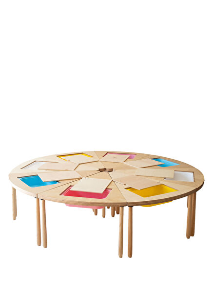 Natural Wood Eight Slice Triangle 16 Seater Event Table
