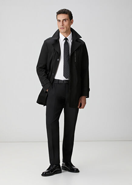 Black Wool Blend Tuxedo Pants