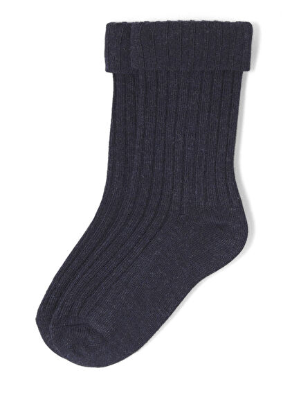 Navy Blue Ribbed Boys' Knit Socks