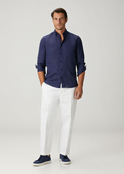 Lacivert Keten Gömlek