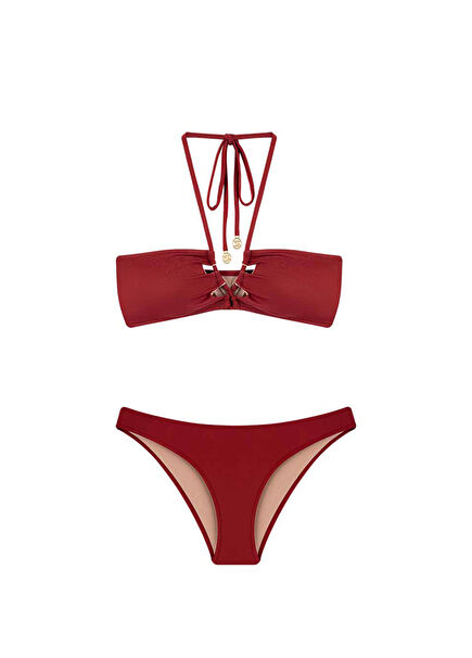 Vera Red Dahlia Asimetrik Boyundan Bağlamalı Kadın Bikini Takımı