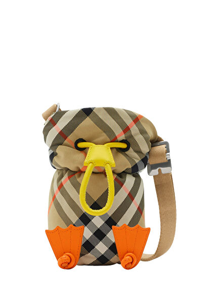 Duck Check Nylon Beige Unisex Kids Shoulder Bag