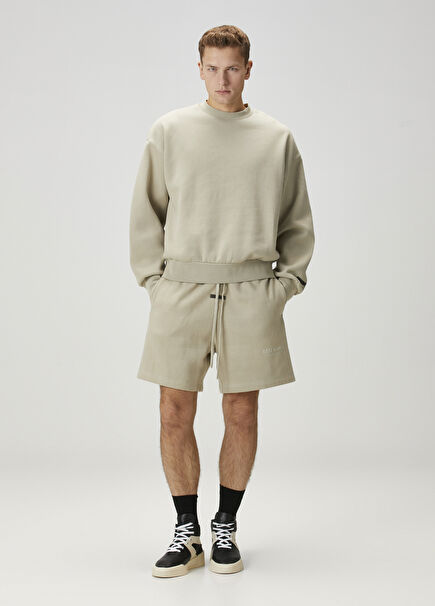 Gri Bej Beli Kordonlu Bermuda