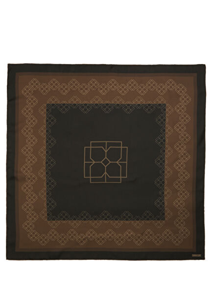 Siyah Monogram Desen İpek Eşarp