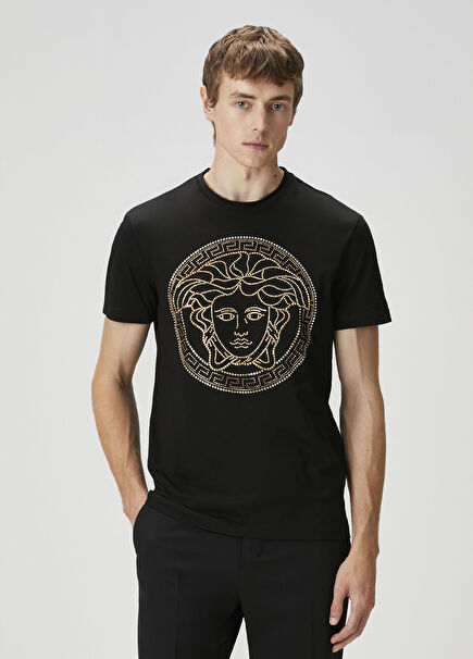 Siyah Medusa İşlemeli T-shirt
