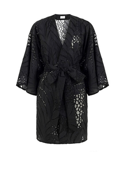 Victoria Black Loose-Fitting Over-the-Knee Women's Kimono