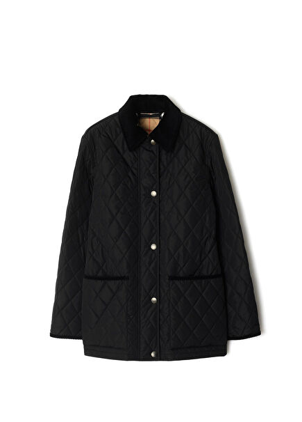 Quilted Nylon Barn Siyah Kadın Mont