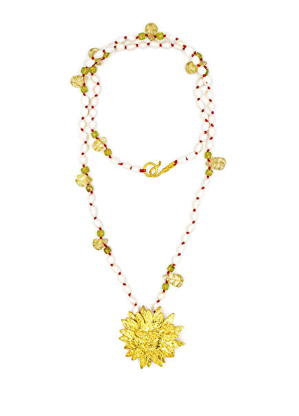 Apollo Pearl Peridot 22 Ayar Altın Kaplama Kadın Kolye 