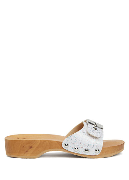 Kj Loves White Glitter Textured Women's Slippers