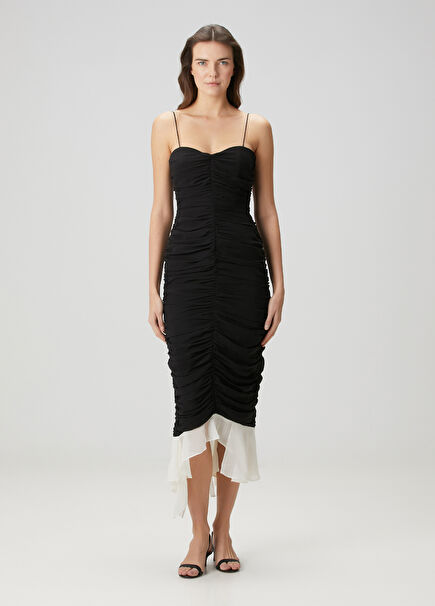 Two Layer Black And White Midi Dress