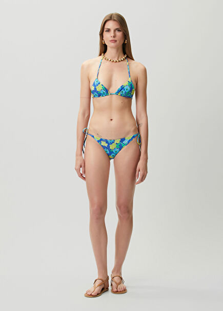 Mavi Çiçekli Bağcıklı Bikini Altı