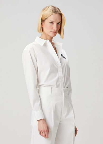 White Logo Embroidered Shirt
