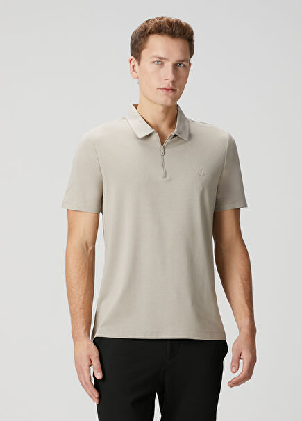 Comfort Fit Bej Polo Yaka T-shirt