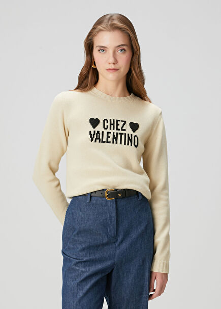 Chez Valentino Cream Wool Sweater