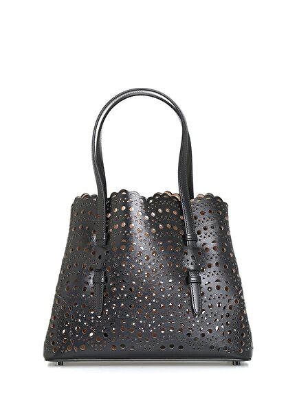 Mina Siyah Lazer Kesimli Kadın Deri Omuz Çantası