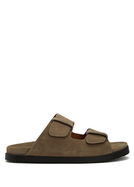 Beige Textured Men's Suede Slippers