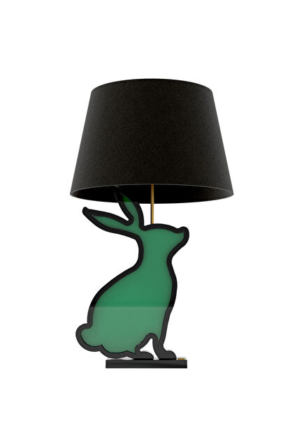 Tavşan Figürlü Siyah Yeşil Ahşap Abajur