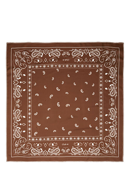 Kahverengi Şal Desenli İpek Eşarp