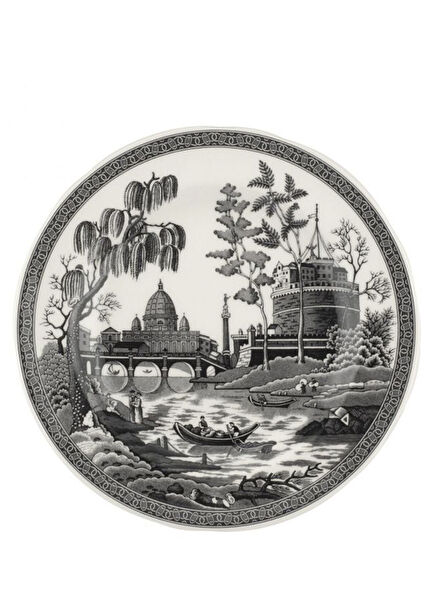 Heritage Siyah Desenli Porselen Pasta Tabağı