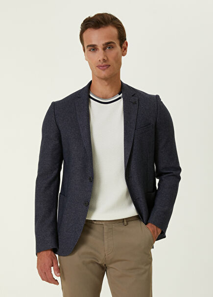 Slim Fit Indigo Yün Flanel Kaşe Ceket