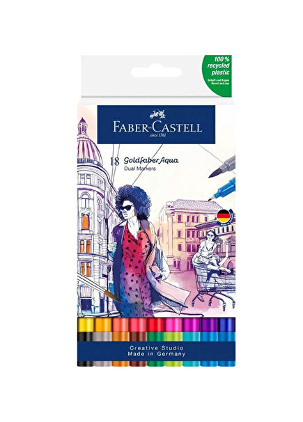 Goldfaber Aqua Double Tip Marker Highly Pigmented Permanent and Vivid 18 Brushes and Fineliner