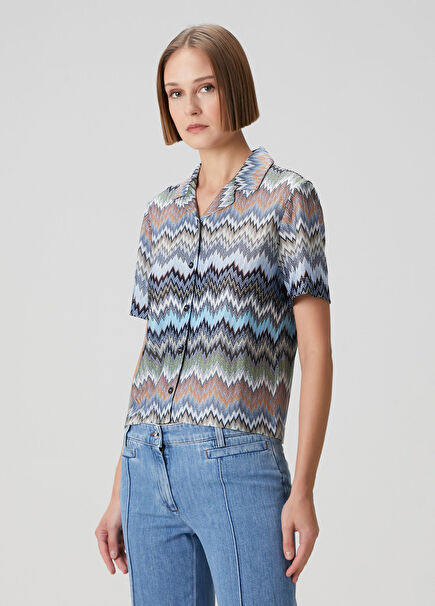 Blue Patterned Polo Sweater