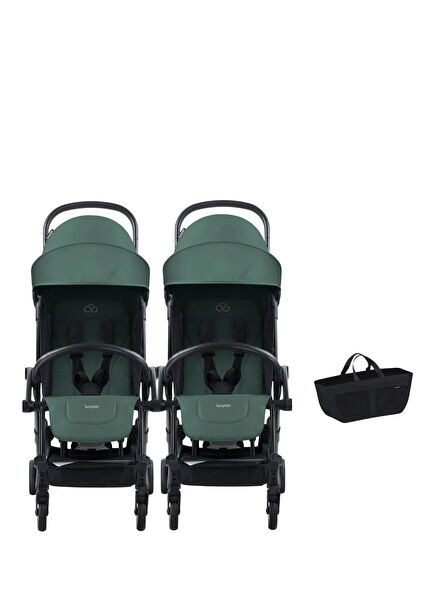 Connect³ Black Olive İkiz Bebek Arabası ve Yan Düzenleyici Çanta Seti