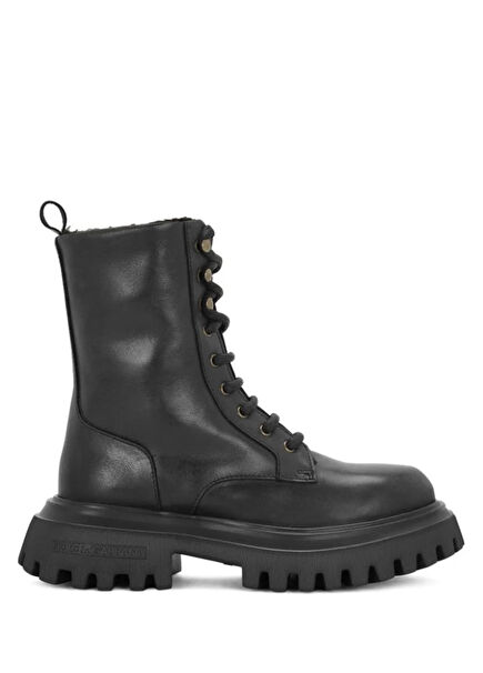 Siyah Logo Detaylı Erkek Çocuk Deri Bot