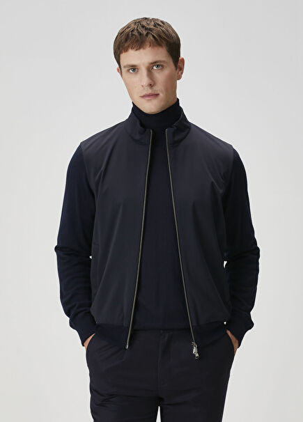 Lacivert Garnili Triko Ceket