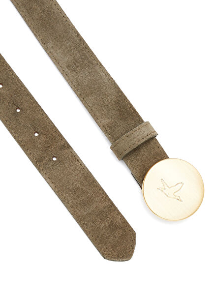 Haki Logo Detaylı Kadın Süet Kemer