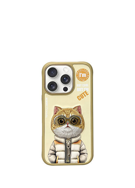iPhone 16 Pro Compatible 3D Glasses Zipper Hipster Cat Embroidery Embossed Cool Cute Phone Case