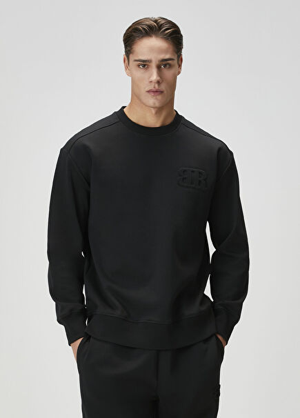 Siyah Logo Baskılı Sweatshirt