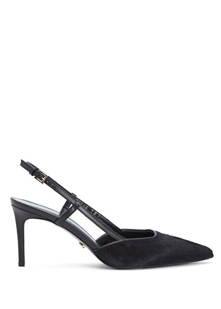 Black Feather Leather Heels