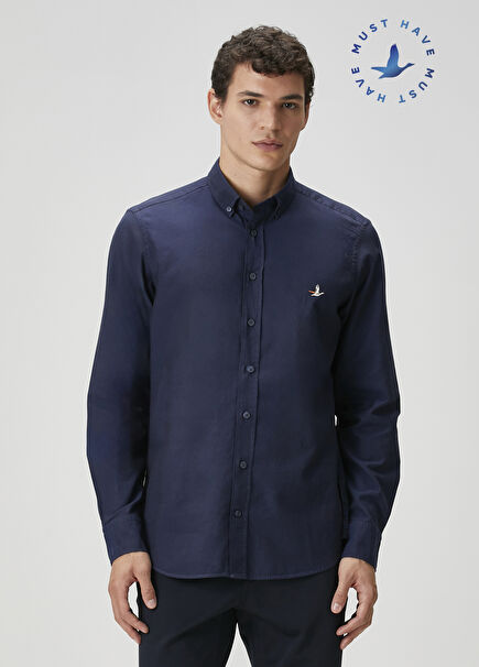 Slim Fit Navy Blue Oxford Shirt