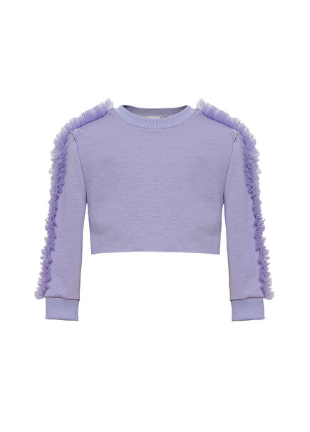 Poppy Lila Fırfır Detaylı Crop Kız Çocuk Sweatshirt