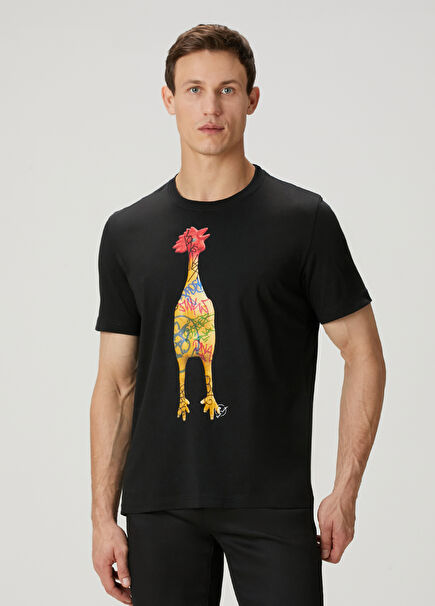 Siyah Baskılı Organik Pamuk T-shirt