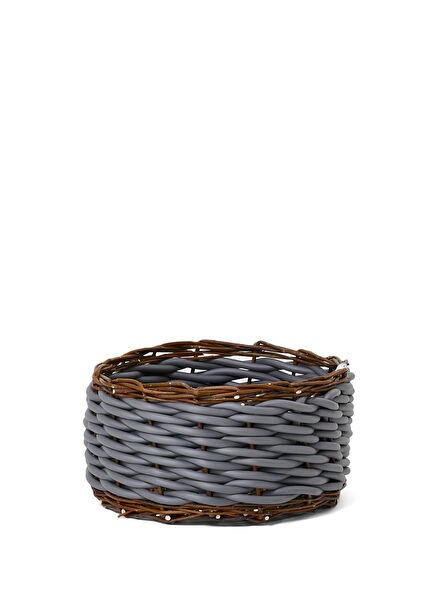 Twig Gri Örgü Dokulu Hasır Sepet