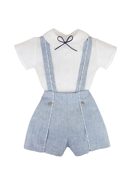 Keten Mavi Salopet Gömlek Erkek Bebek İkili Set