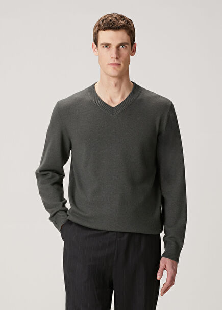 Gri V Yaka Kaşmir Kazak